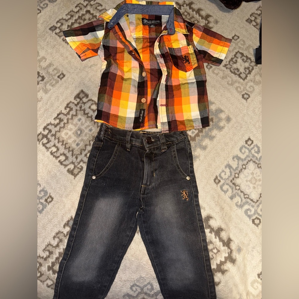 English laundry Plaid Shirt and Denim Jeans Set